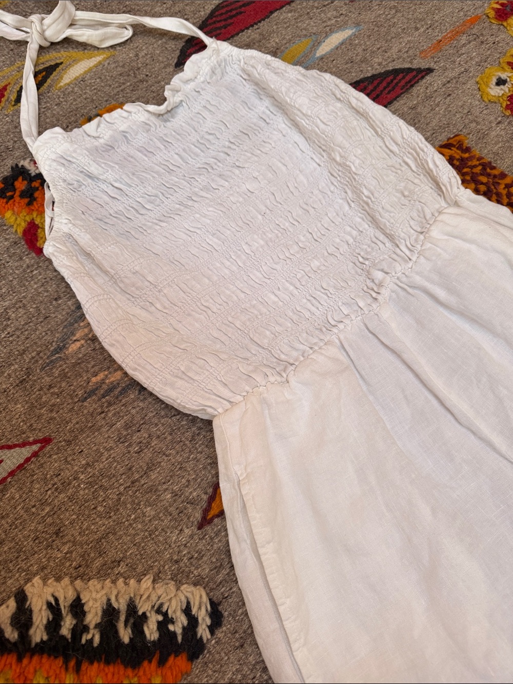 White Linen Ruched Halter Romper - Picture 2 of 4